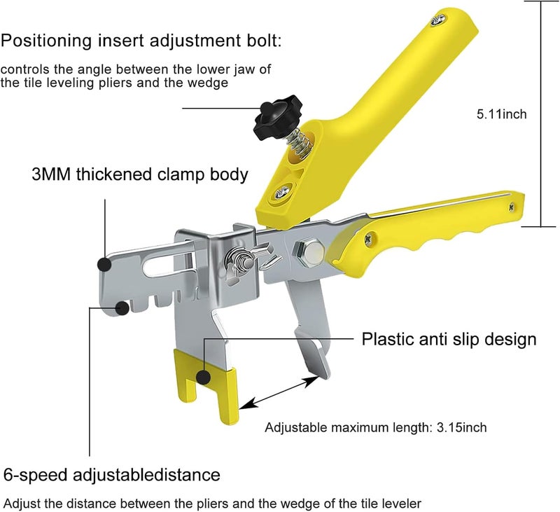 RUHOOM Tile Leveling system Plier Hand Floor Pliers Tiling Installation Locator Leveling System for DIY Ceramic Stone Wall Tile Spacers Adjustment yellow - Image 2